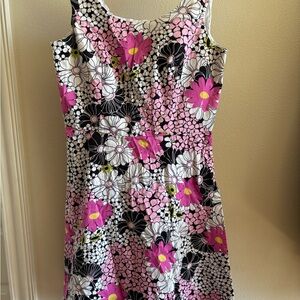 Sheri Martin Floral Midi Dress in Pink and Black
